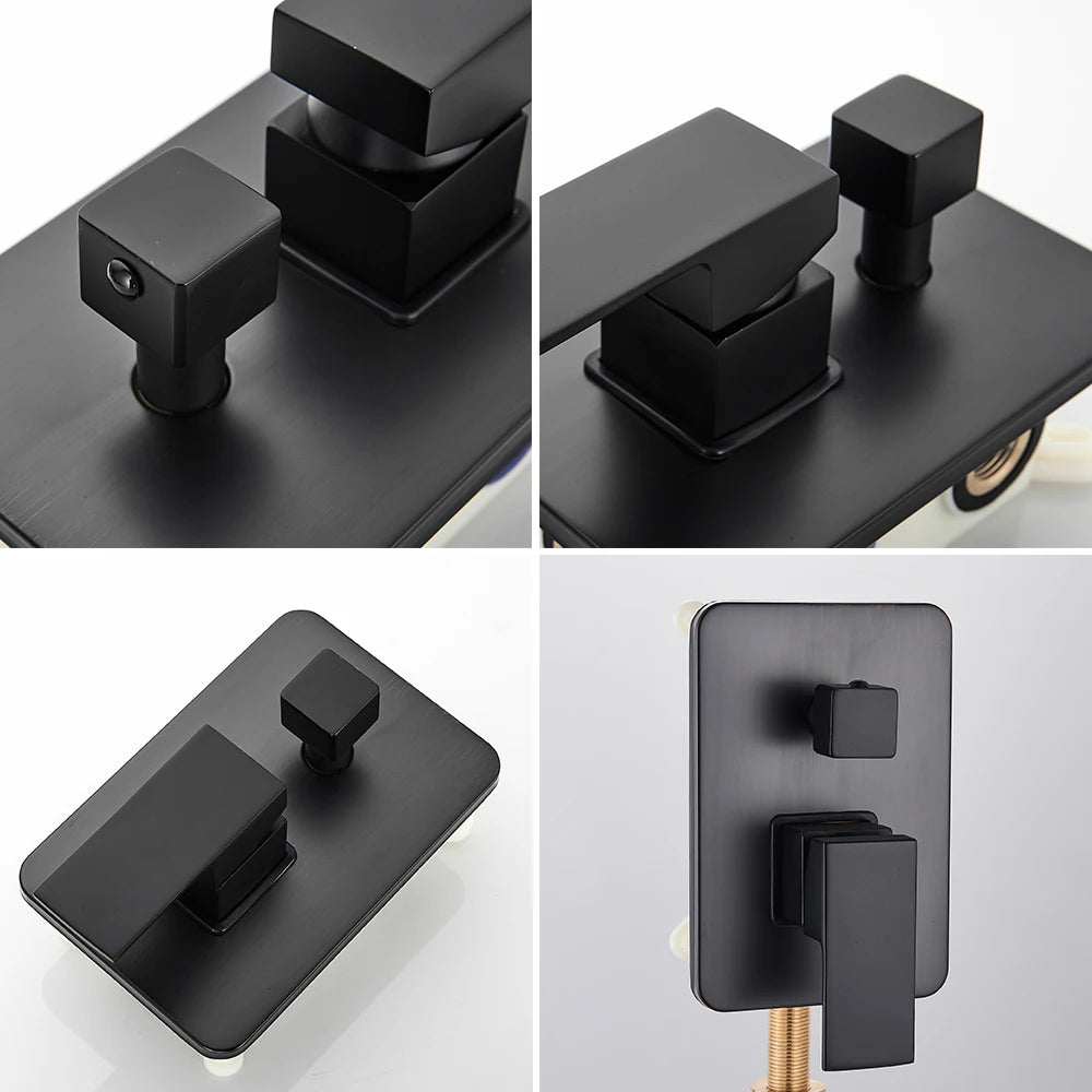 Black Shower Faucets System Bathroom Wall Mounted Rainfall Shower Kit Concealed Embedded Box Hot Cold Water Mixer Tap SUS304 - Vibrant Variety Store