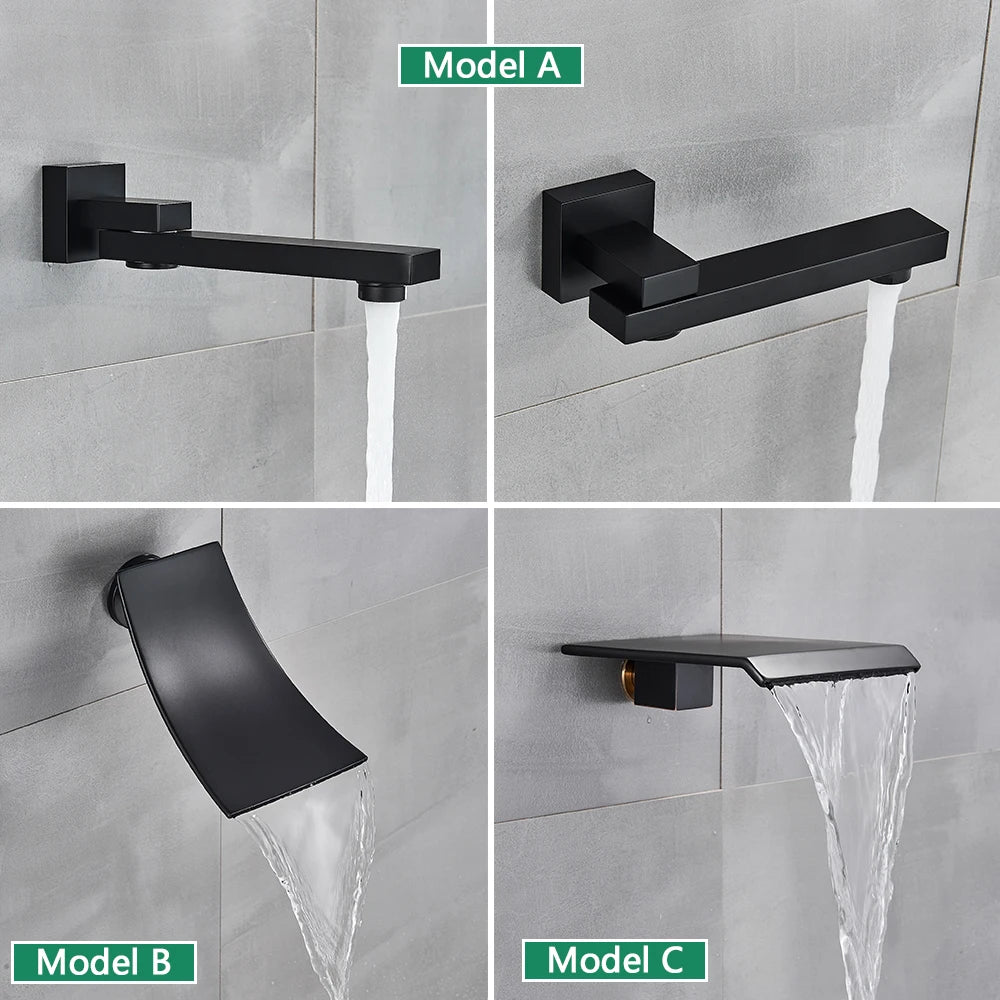 Black Shower Faucets System Bathroom Wall Mounted Rainfall Shower Kit Concealed Embedded Box Hot Cold Water Mixer Tap SUS304 - Vibrant Variety Store