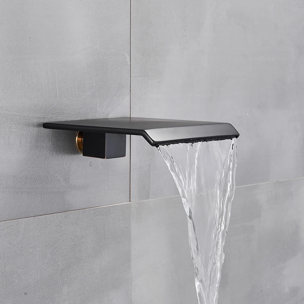 Black Shower Faucets System Bathroom Wall Mounted Rainfall Shower Kit Concealed Embedded Box Hot Cold Water Mixer Tap SUS304 - Vibrant Variety Store