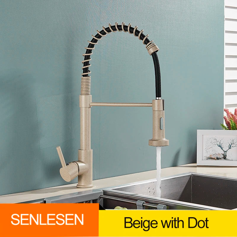 Senlesen Golden Kitchen Spring Faucet Brass Deck Mount 360 Degree Rotate Stream and Sprayer Nozzle Hot and Cold Mixer Vanity Sink Tap - Vibrant Variety Store