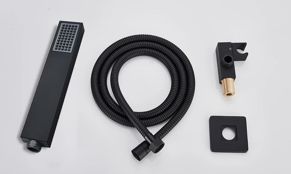 Black Shower Faucets System Bathroom Wall Mounted Rainfall Shower Kit Concealed Embedded Box Hot Cold Water Mixer Tap SUS304 - Vibrant Variety Store