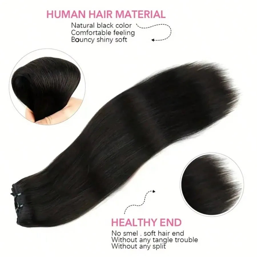 28Inch Stright Clip In Hair Extensions Human Hair 8pcs Straight Hair Silky Black/613 Blonde/Highlight/Ginger/99J/27# - Vibrant Variety Store