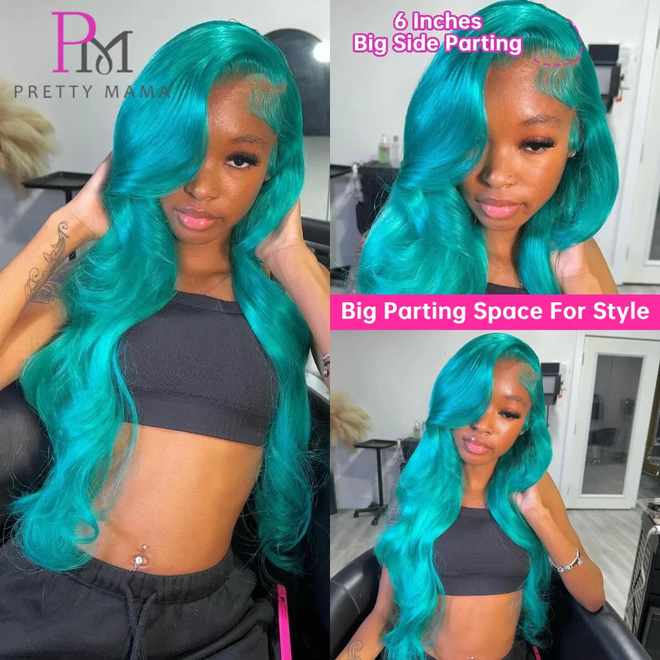 13x6 Cyan Blue Lace Front Wig Body Wave Light Green Lace Front Wig Human Hair Pre Plucked Blonde 613 Lace Frontal Wigs For Women - Vibrant Variety Store