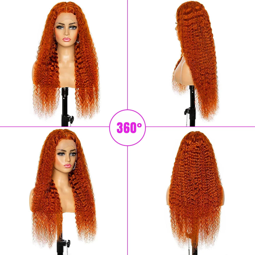 30-36 Inch Orange Ginger Deep Wave Human Hair Wig 13x4 13x6 HD Lace Curly Wave Color Lace Frontal Human Hair Wigs For Women 4x4 - Vibrant Variety Store