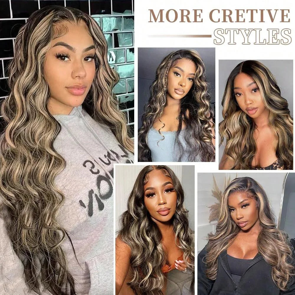 1B/27 Body Wave Wig Human Hair 30 Inch 13x4 HD Lace Frontal Wig Ombre Blonde Highlight Brazilian Hair Front Wigs For Black Women