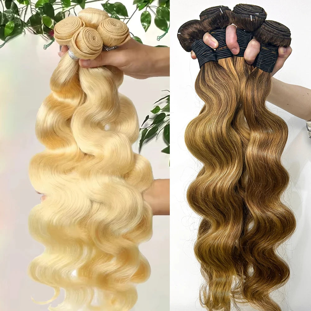 16A Blonde 613 Body Wave Human Hair Bundles 100% Unprocessed Brazilian Remy Hair 30 40 Inch raw hair bundles Weave Extension - Vibrant Variety Store