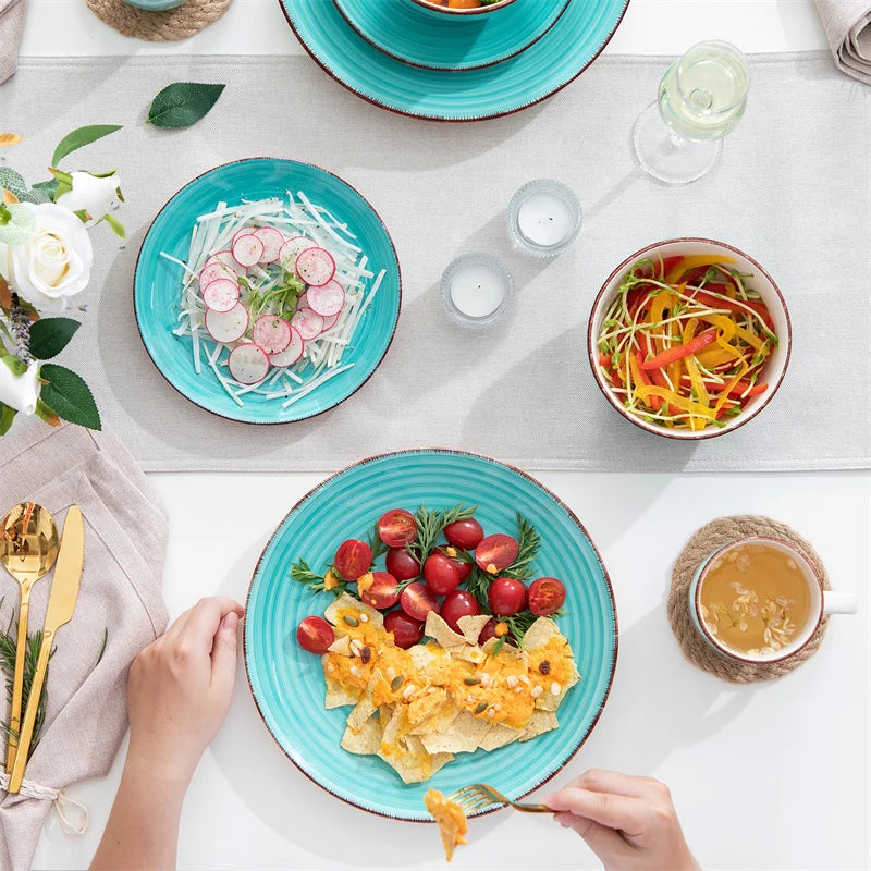 16Pcs Porcelain Dinnerware Set Vintage Ceramic Plate Set with Dinner Plate/Dessert Plate/Bowl/Mug Set Ceramic Dishware Dishes - Vibrant Variety Store