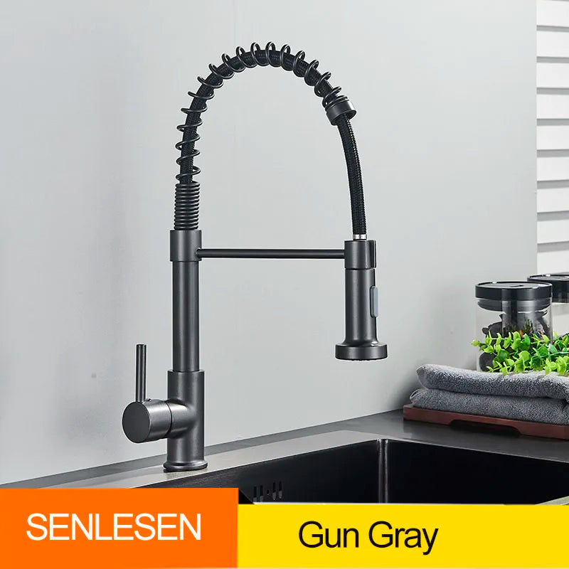 Senlesen Golden Kitchen Spring Faucet Brass Deck Mount 360 Degree Rotate Stream and Sprayer Nozzle Hot and Cold Mixer Vanity Sink Tap - Vibrant Variety Store