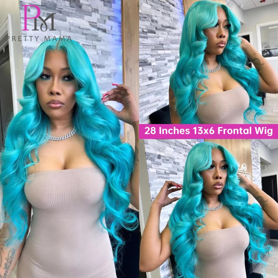 13x6 Cyan Blue Lace Front Wig Body Wave Light Green Lace Front Wig Human Hair Pre Plucked Blonde 613 Lace Frontal Wigs For Women - Vibrant Variety Store