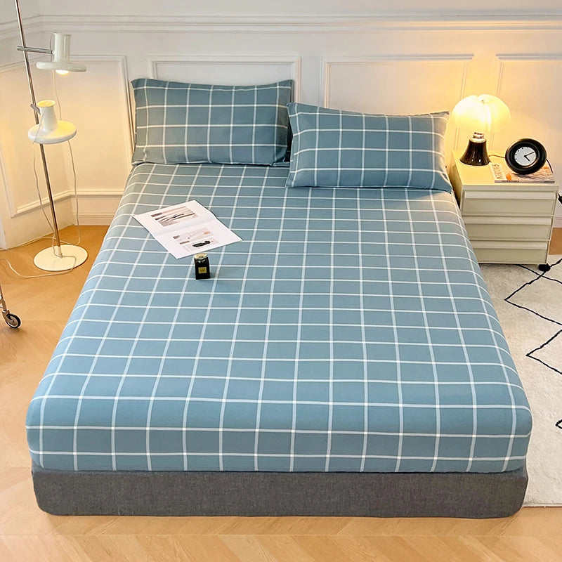 Cotton Fitted Sheet with Elastic Bands Non Slip Adjustable Mattress Cover for Double King Bed Non-Slip 140x200 160x200 200x200cm - Vibrant Variety Store