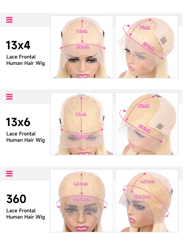 13x6 360 Lace Wig Human Hair Pre Plucked 613 Blonde Colored Lace Front Wigs Bone Straight Ponytail Human Hair Lace Frontal Wig - Vibrant Variety Store