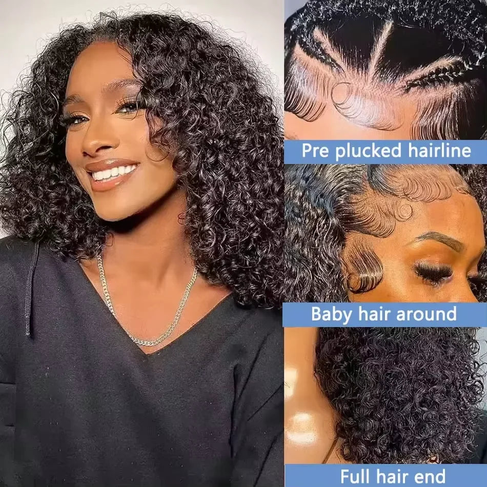 Curly Short Bob 13x4 HD Lace Frontal 220% Density 8-14 Inch Wigs Human Hair Deep Wave Cheap Wig Brazilian Remy For Black Women