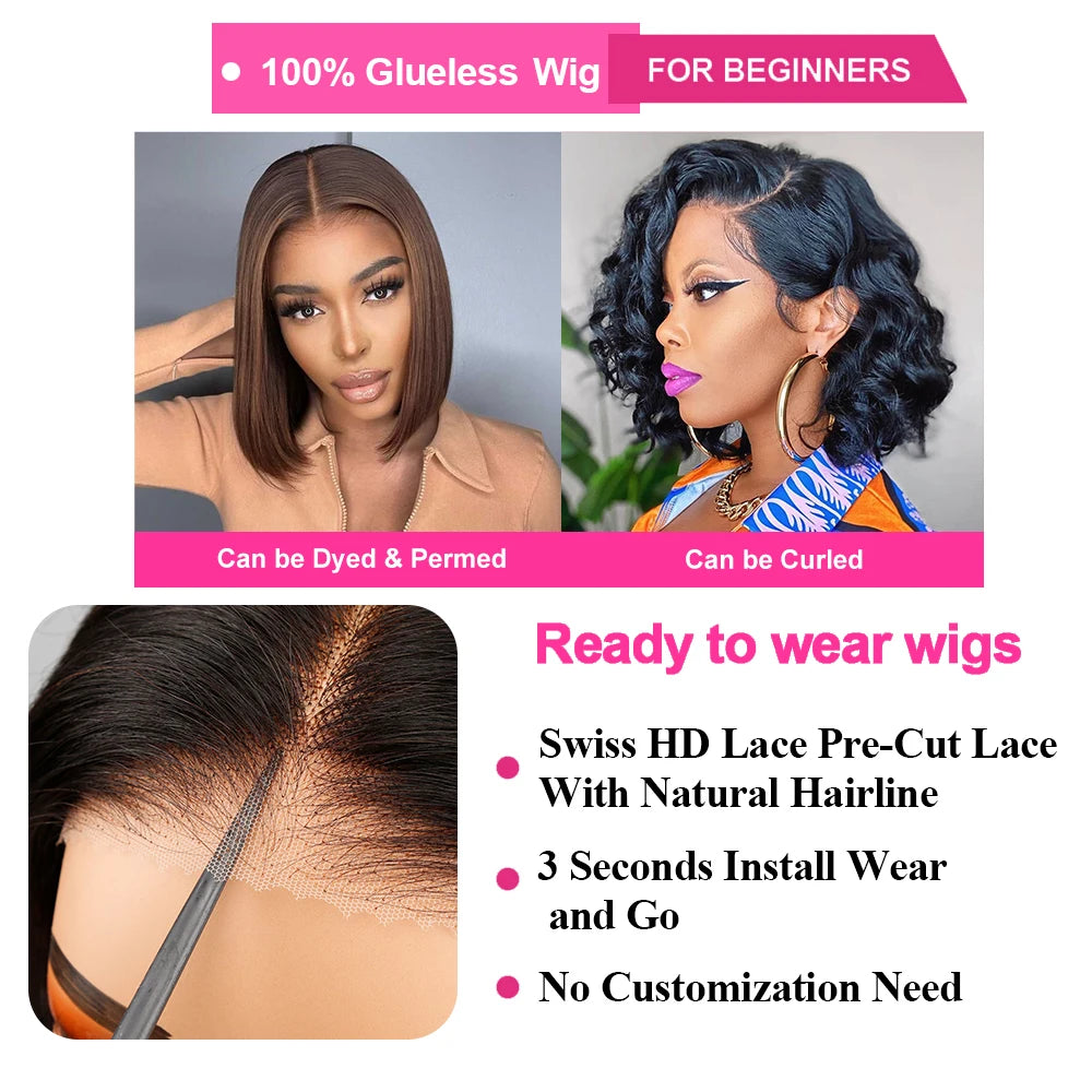 CEXXY Wear And Go Glueless Bob Wig Human Hair 13x4 13x6 HD Lace Frontal Human Hair PrePlucked No Glue Pre Cut Ready To Wear Wig - Vibrant Variety Store