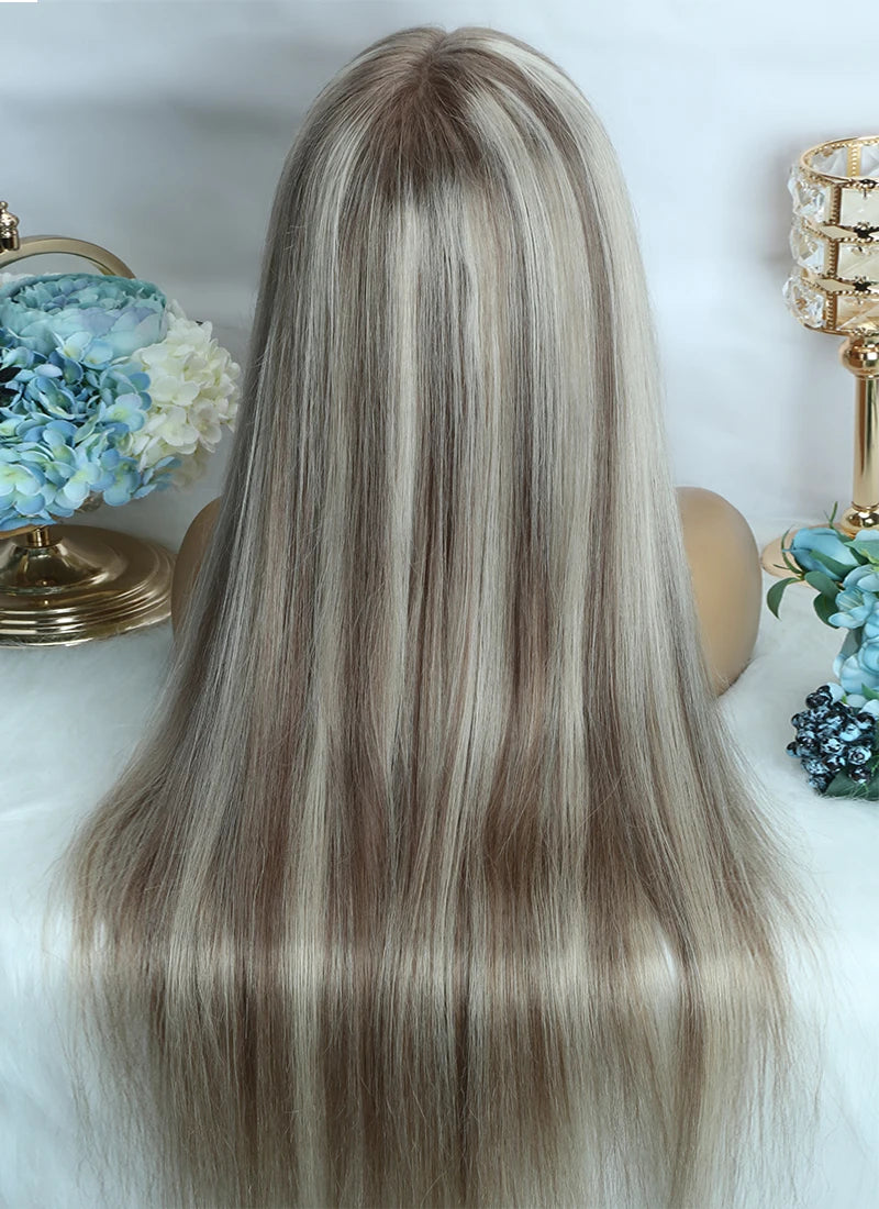 30 36 Inch Highlight Wig Human Hair Pre Plucked 13x6 Transparent Lace Front Wig Ash Blonde Highlight Colored Human Hair Wigs