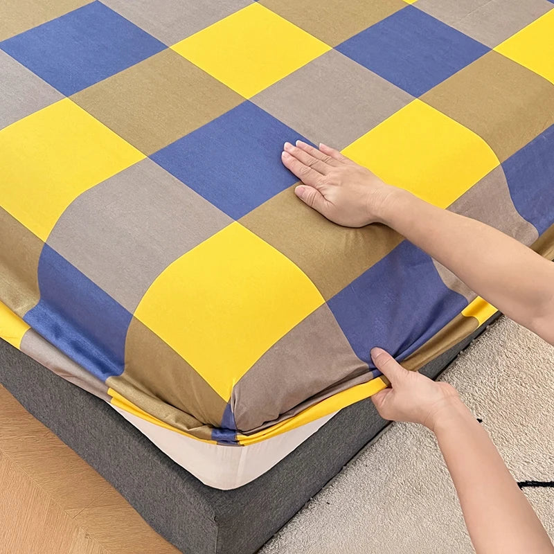 Cotton Fitted Sheet with Elastic Bands Non Slip Adjustable Mattress Cover for Double King Bed Non-Slip 140x200 160x200 200x200cm - Vibrant Variety Store