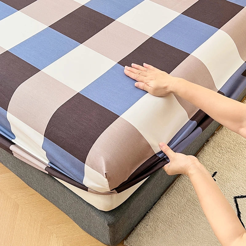 Cotton Fitted Sheet with Elastic Bands Non Slip Adjustable Mattress Cover for Double King Bed Non-Slip 140x200 160x200 200x200cm - Vibrant Variety Store