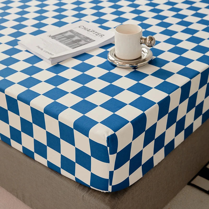 Cotton Fitted Sheet with Elastic Bands Non Slip Adjustable Mattress Cover for Double King Bed Non-Slip 140x200 160x200 200x200cm - Vibrant Variety Store