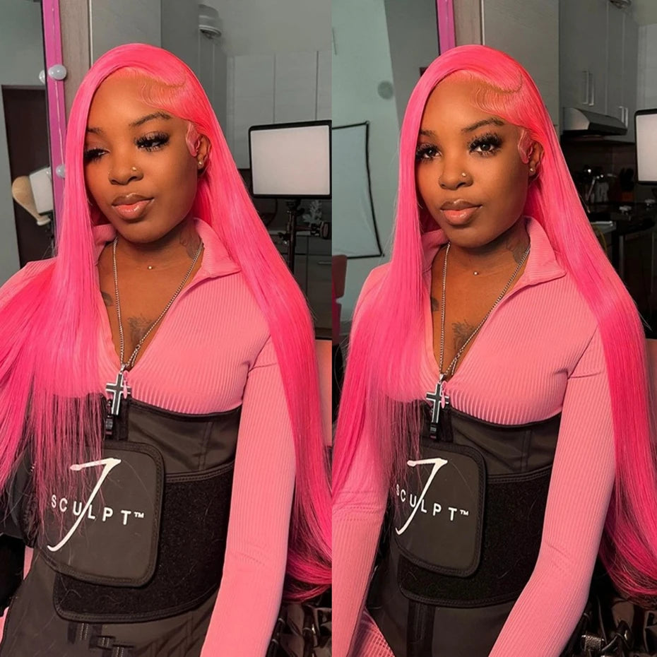 30 40 Inch Hot Pink Transparent Lace Front Wig Human Hair 13x6 Purple Green 613 Blonde Lace Frontal Wig Grey Colored Hair Wigs - Vibrant Variety Store