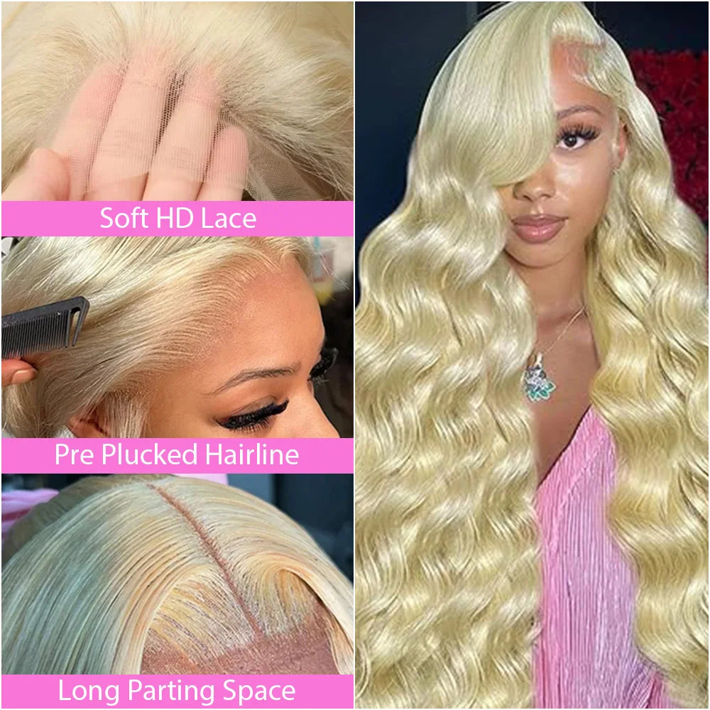 30 36 Inches 613 Blonde Body Wave 13x4 Lace Front Wig Human Hair 13x6 HD Transparent Lace Frontal Brazilian Wigs For Black Women
