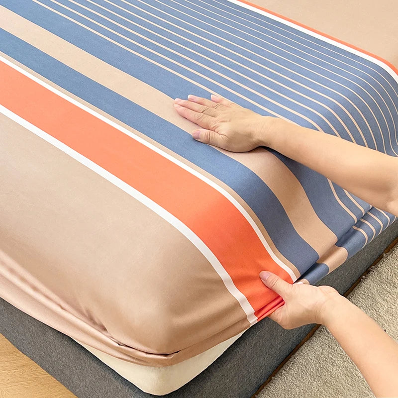 Cotton Fitted Sheet with Elastic Bands Non Slip Adjustable Mattress Cover for Double King Bed Non-Slip 140x200 160x200 200x200cm - Vibrant Variety Store