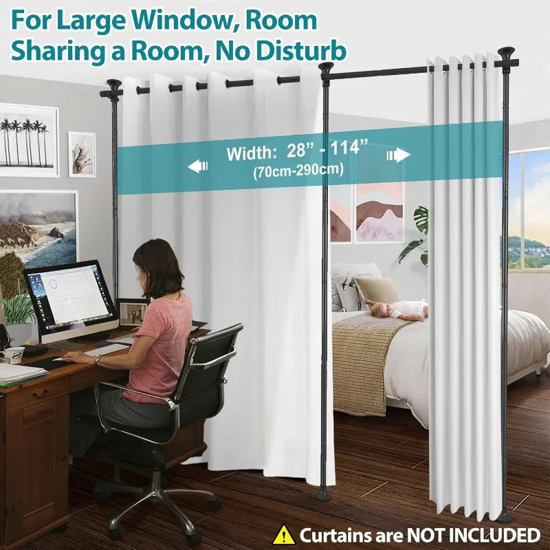Room Divider, No Drilling Curtain Rods Hanging Wall Divider for Room Separation, 120” Tall 114” Wide Adjustable Floor - Vibrant Variety Store