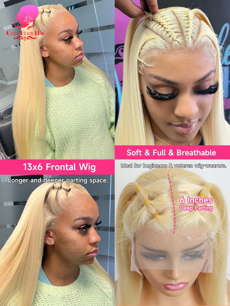 13x6 360 Lace Wig Human Hair Pre Plucked 613 Blonde Colored Lace Front Wigs Bone Straight Ponytail Human Hair Lace Frontal Wig - Vibrant Variety Store