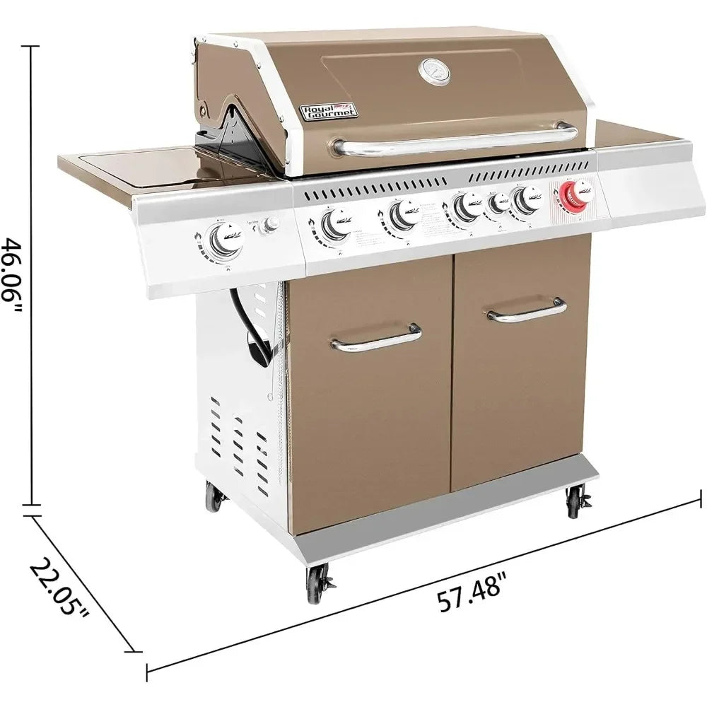 Patio Portable Gas Barbecue Grill with Rear and Side Burners for Outdoor Cooking and Picnics - Vibrant Variety Store