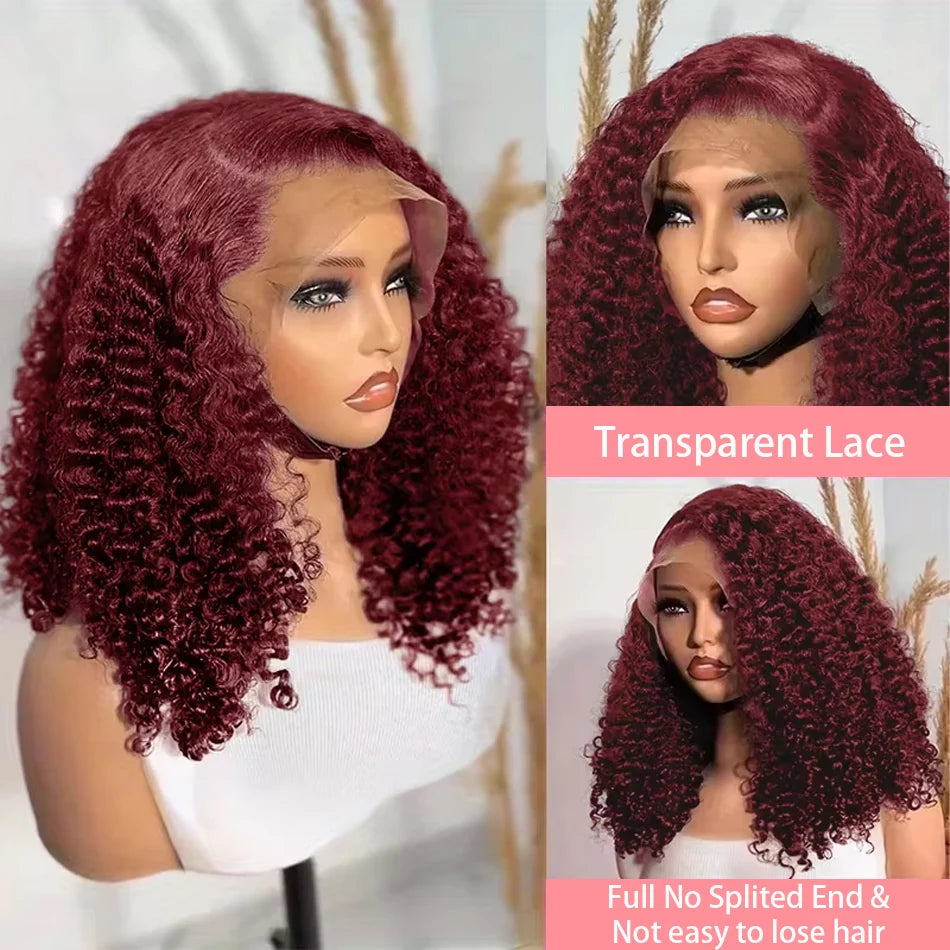200% 99J Burgundy Short Bob Hair Wig 13x4 Lace Front Wig Human Hair Red Colored Deep Water Wave Lace Frontal Wig 100% Human Hair