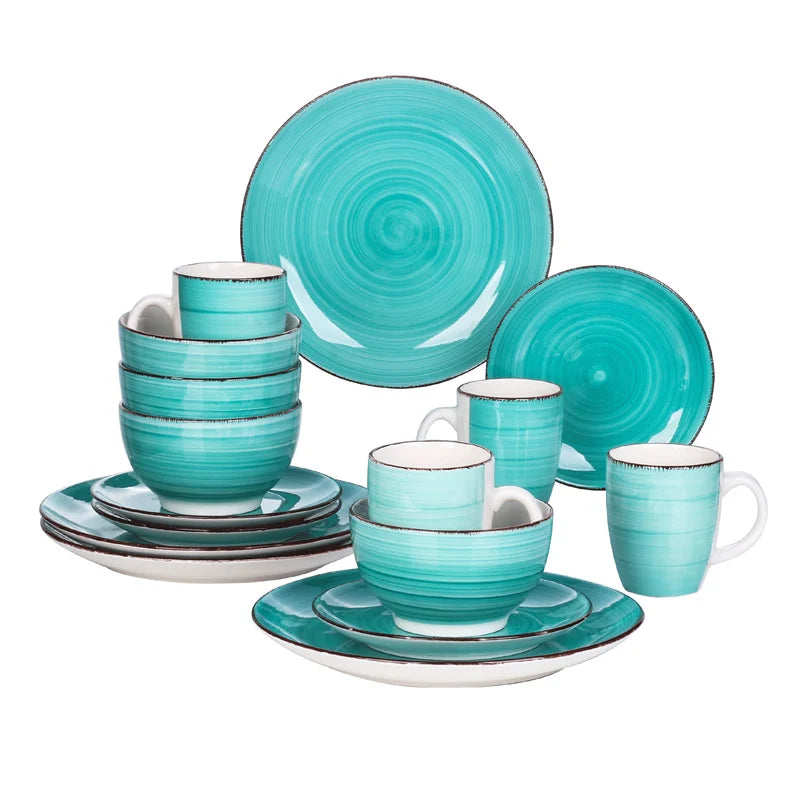 16Pcs Porcelain Dinnerware Set Vintage Ceramic Plate Set with Dinner Plate/Dessert Plate/Bowl/Mug Set Ceramic Dishware Dishes - Vibrant Variety Store