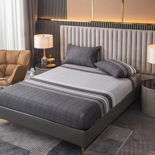 100% Polyester 3pcs Printed Sanding Fitted Sheet and pillowcases Set Elastic Band Around Mattress Cover King Size Bed Cover - Vibrant Variety Store