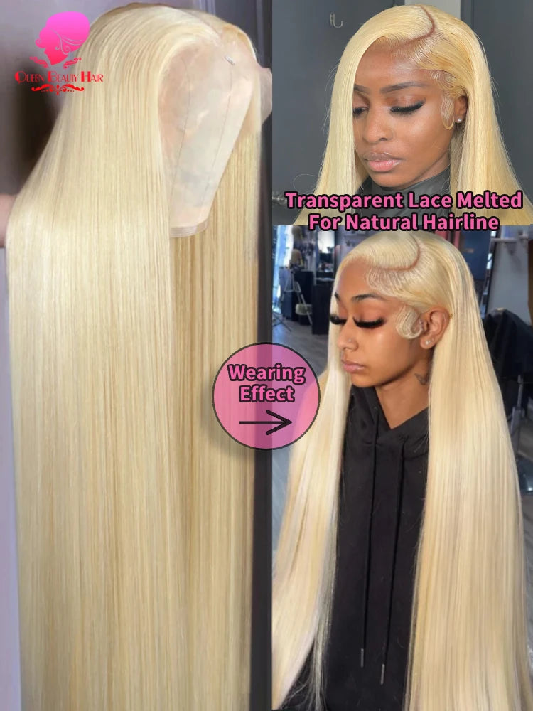 13x6 360 Lace Wig Human Hair Pre Plucked 613 Blonde Colored Lace Front Wigs Bone Straight Ponytail Human Hair Lace Frontal Wig - Vibrant Variety Store