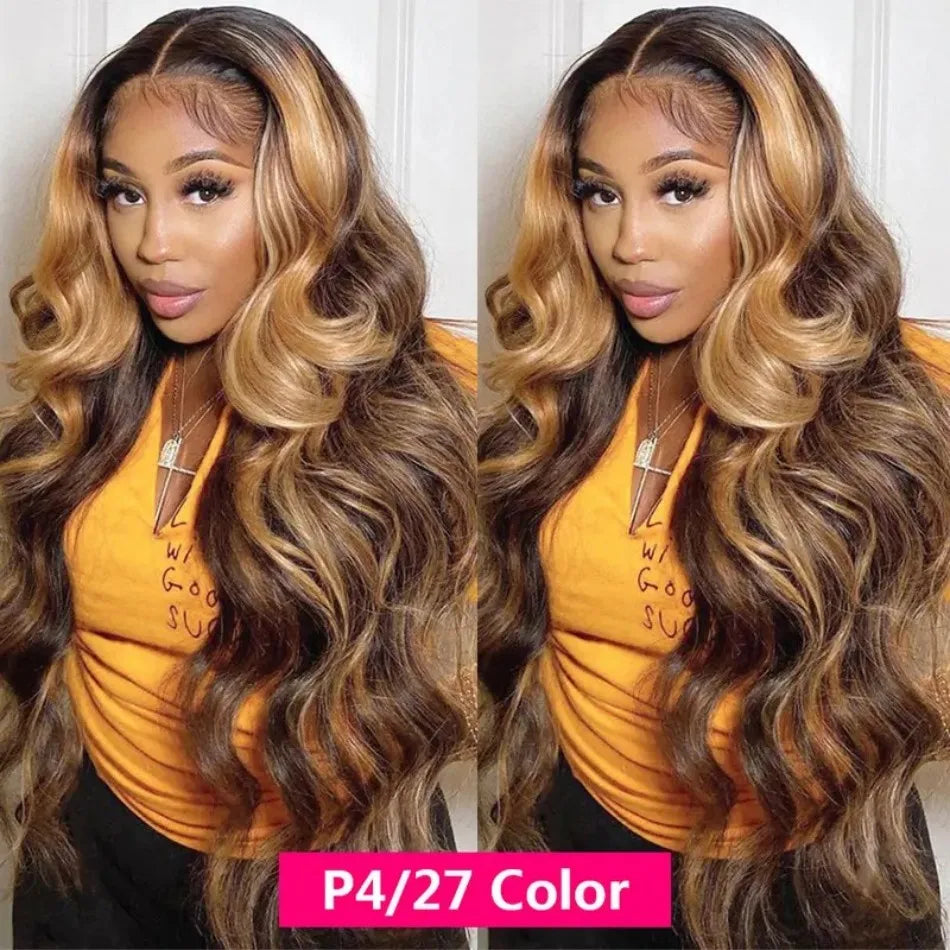 Highlight Ombre Wigs Body Wave Human Hair Wigs 13X4 13X6 Hd Lace Frontal Wig  250 Density 38 Inch 427 Pre Plucked Lace Front Wig - Vibrant Variety Store