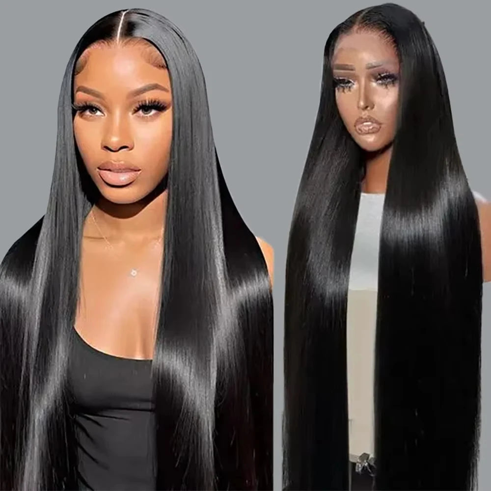 13x6 HD Transparent Bone Straight Lace Frontal Wigs 5x5 Glueless Wear and Go Human Hair Wig 220 Density for Women 30 40 Inch - Vibrant Variety Store