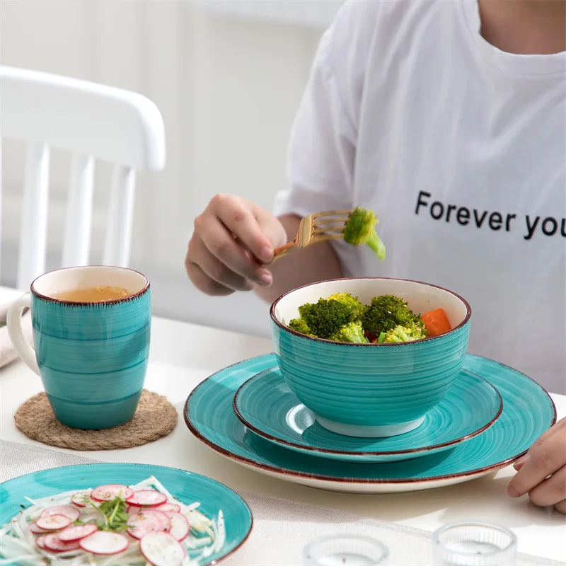 16Pcs Porcelain Dinnerware Set Vintage Ceramic Plate Set with Dinner Plate/Dessert Plate/Bowl/Mug Set Ceramic Dishware Dishes - Vibrant Variety Store