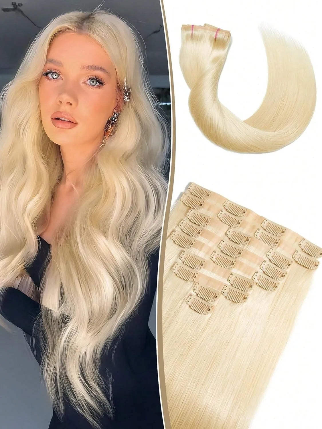 28Inch Stright Clip In Hair Extensions Human Hair 8pcs Straight Hair Silky Black/613 Blonde/Highlight/Ginger/99J/27# - Vibrant Variety Store