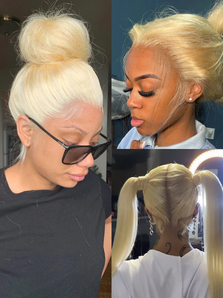 13x6 360 Lace Wig Human Hair Pre Plucked 613 Blonde Colored Lace Front Wigs Bone Straight Ponytail Human Hair Lace Frontal Wig - Vibrant Variety Store