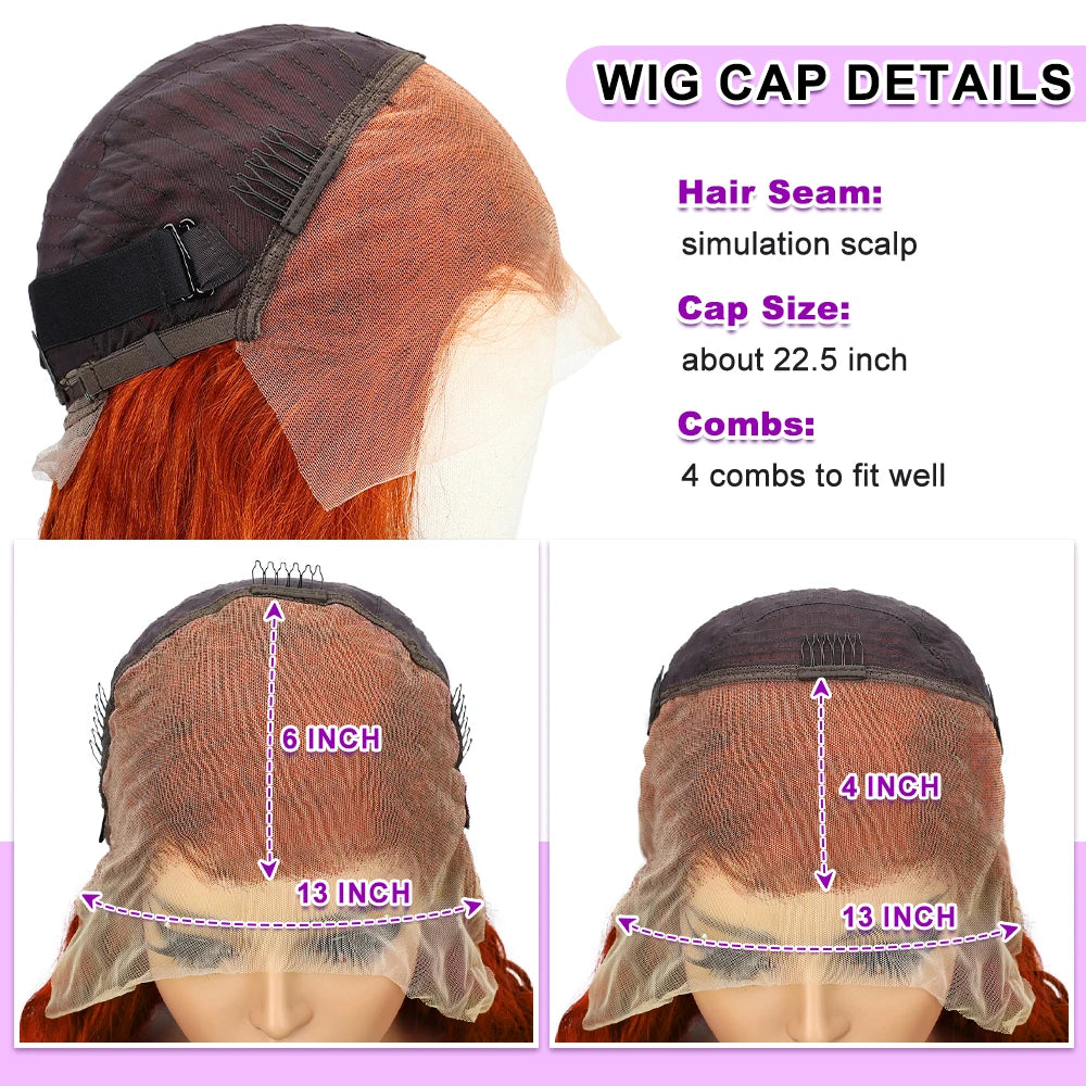 30-36 Inch Orange Ginger Deep Wave Human Hair Wig 13x4 13x6 HD Lace Curly Wave Color Lace Frontal Human Hair Wigs For Women 4x4 - Vibrant Variety Store