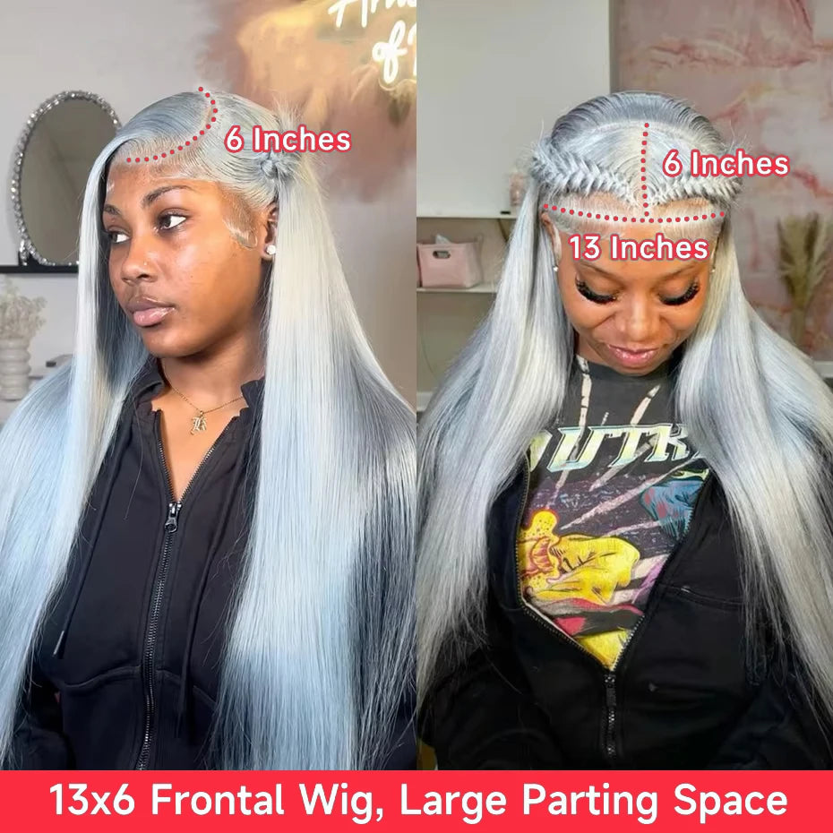 13x6 Silver Grey Straight Lace Front Human Hair Wigs Pre Plucked 613 Blonde Body Wave Frontal Wigs For Women Brazilian Hair Wigs - Vibrant Variety Store