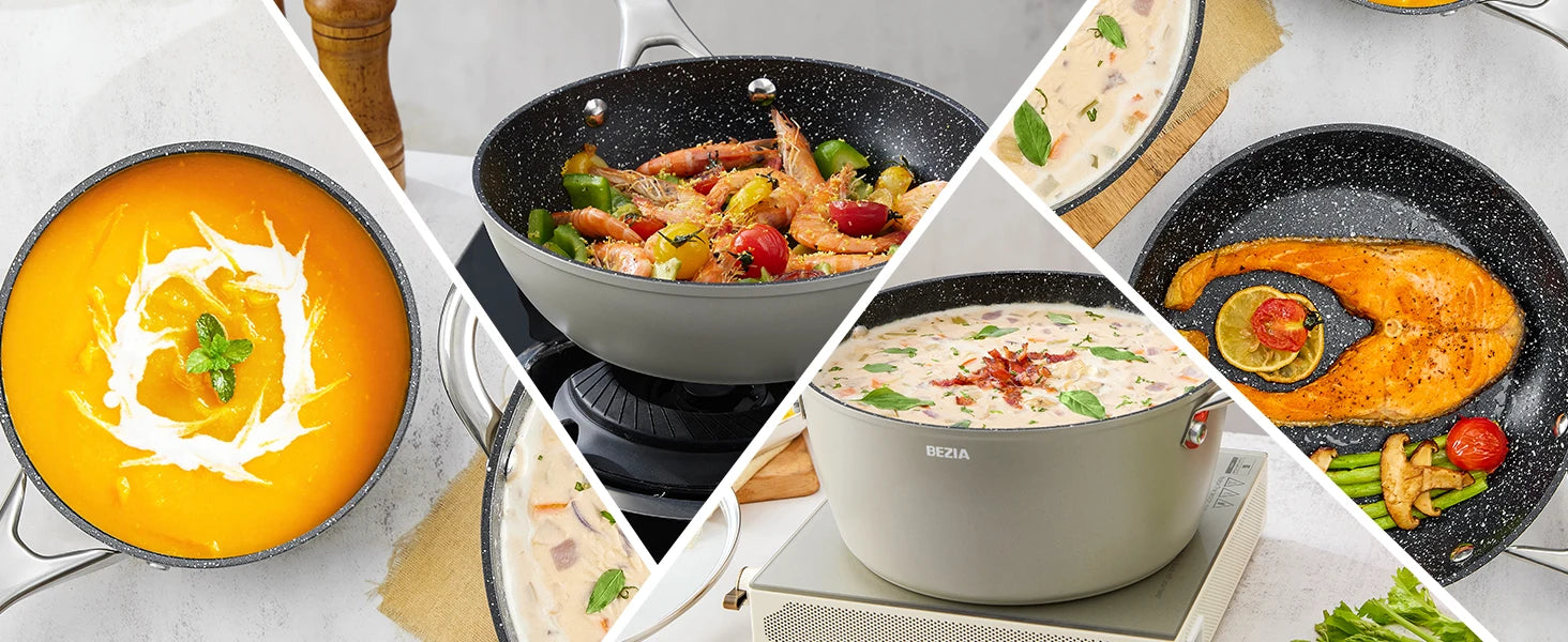 Induction Cookware Nonstick, 10-Piece, BEZIA Pots and Pans Set for Induction Cooktop, Compatible with All Stoves - Vibrant Variety Store