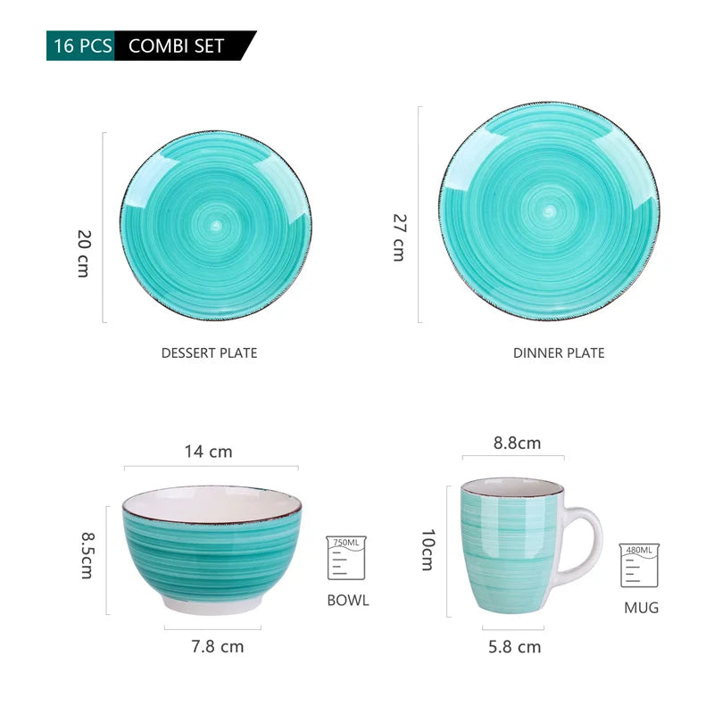 16Pcs Porcelain Dinnerware Set Vintage Ceramic Plate Set with Dinner Plate/Dessert Plate/Bowl/Mug Set Ceramic Dishware Dishes - Vibrant Variety Store