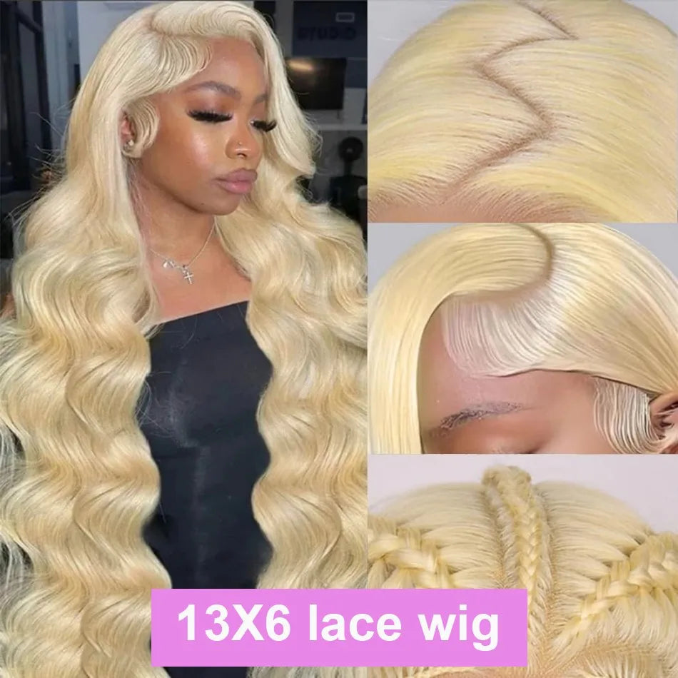 Blonde Human Lace Front Wig 613 Hd Lace Frontal Wig 13X6 Body Wave Human Hair Wigs For Women Pre Plucked 30 32 Inch 220 Density - Vibrant Variety Store