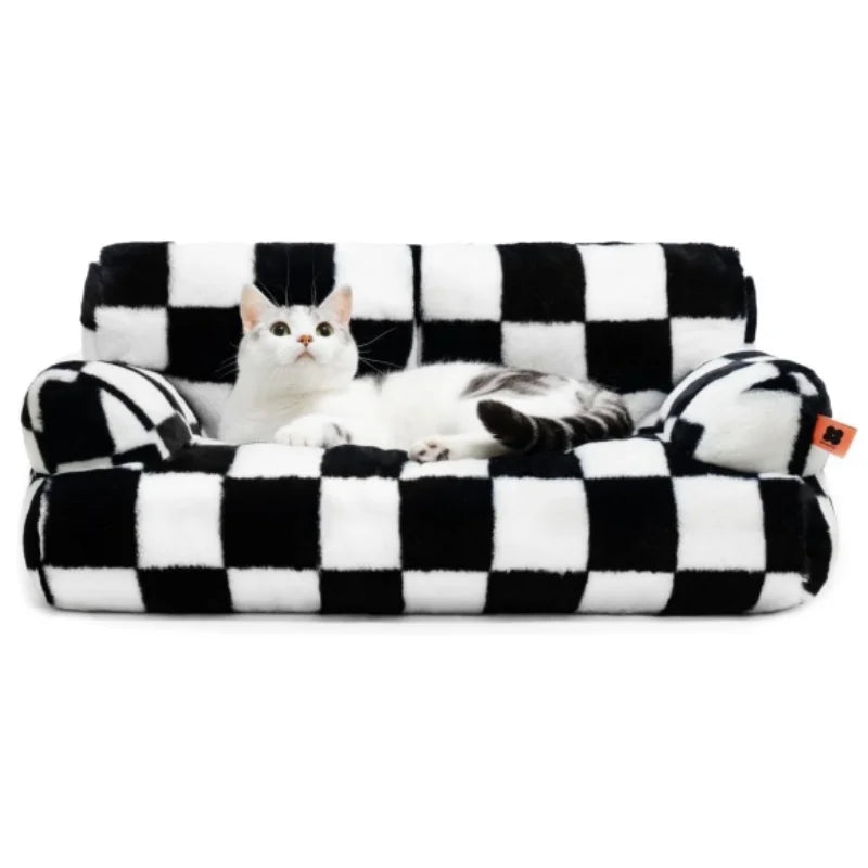 Mewoofun Pet Couch Bed 26x19x13 Inch Washable Cat Bed for Medium Small Dogs and Cats Up to 25 Pounds Fluffy Couch in Black and White - Vibrant Variety Store