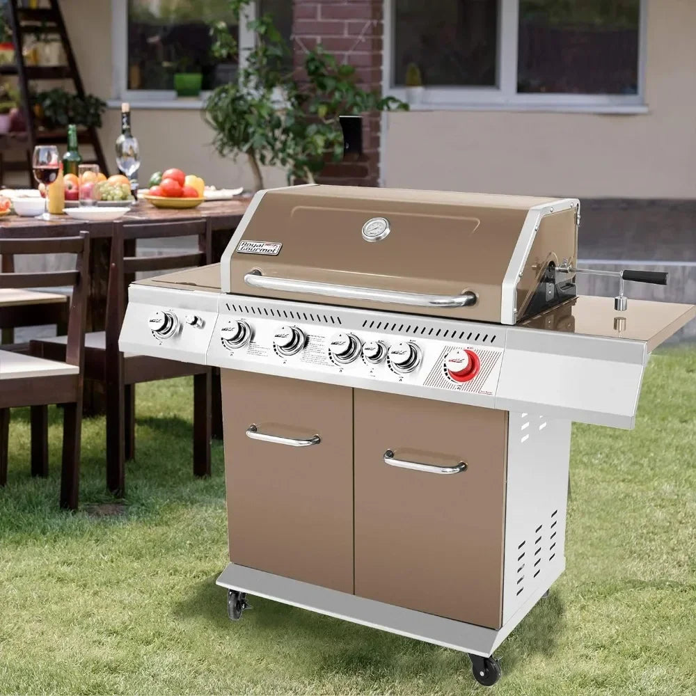 Patio Portable Gas Barbecue Grill with Rear and Side Burners for Outdoor Cooking and Picnics - Vibrant Variety Store