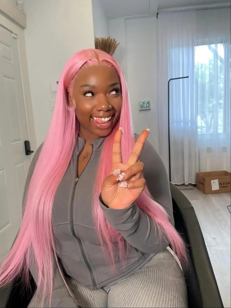 Pink Wig Straight Human Hair Wigs 30 32 Inch Lace Front Wigs 13X6 Hd Lace Frontal Wigs Colored Brazilian Wigs Original For Women