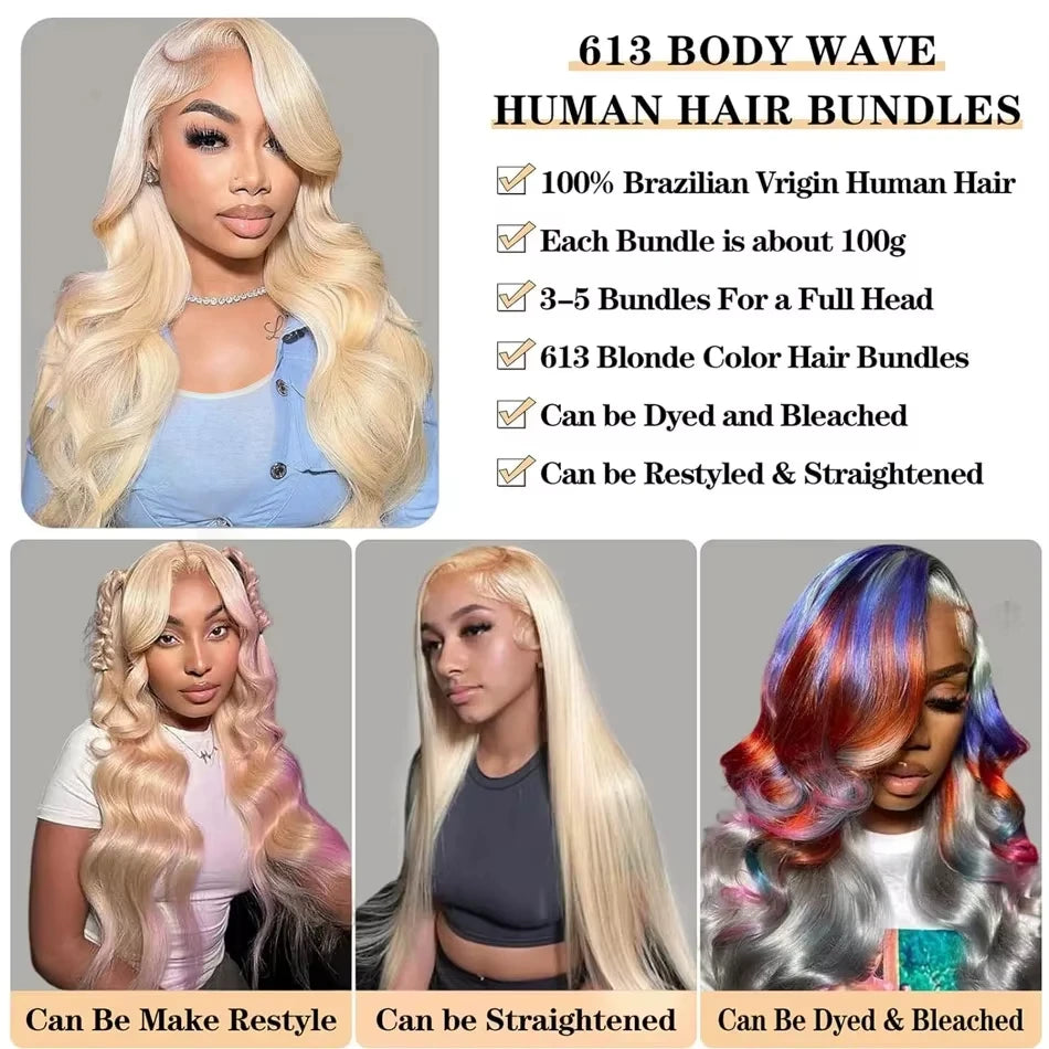 16A Blonde 613 Body Wave Human Hair Bundles 100% Unprocessed Brazilian Remy Hair 30 40 Inch raw hair bundles Weave Extension - Vibrant Variety Store