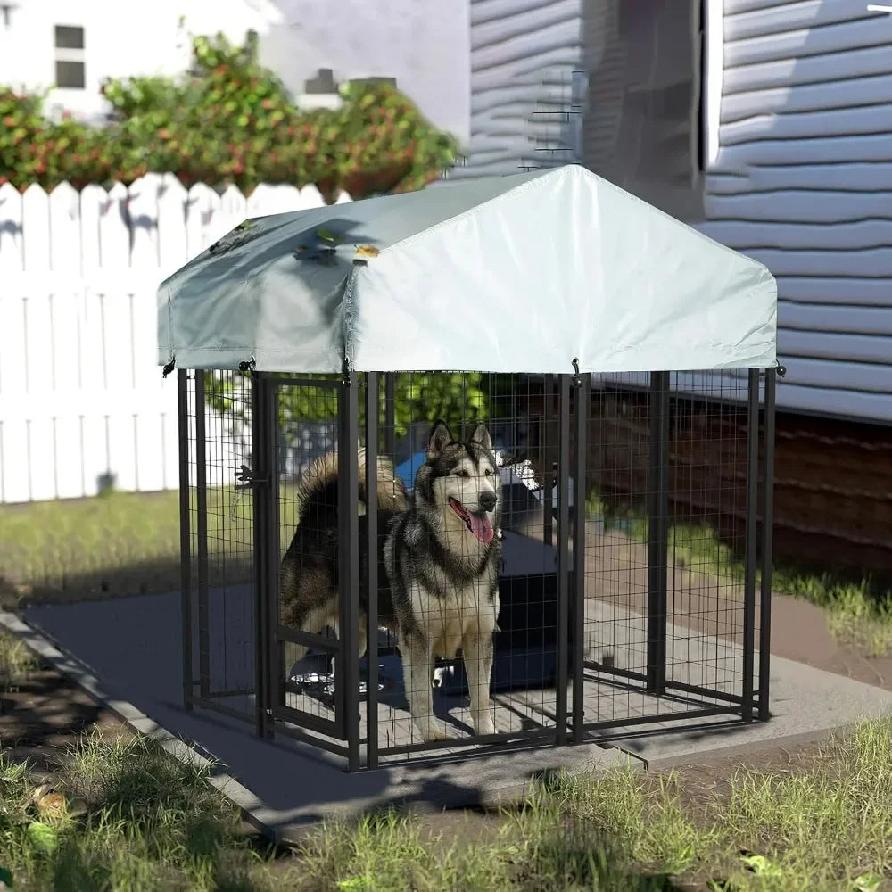 Modern 4x4x4 FT Heavy Duty Large Dog Kennel Playpen Outdoor with Secure Lock, PROTECTIVE ROOF INCLUDE, dog Houses - Vibrant Variety Store