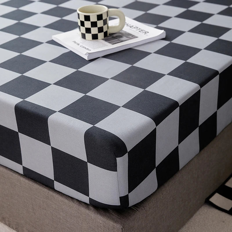 Cotton Fitted Sheet with Elastic Bands Non Slip Adjustable Mattress Cover for Double King Bed Non-Slip 140x200 160x200 200x200cm - Vibrant Variety Store