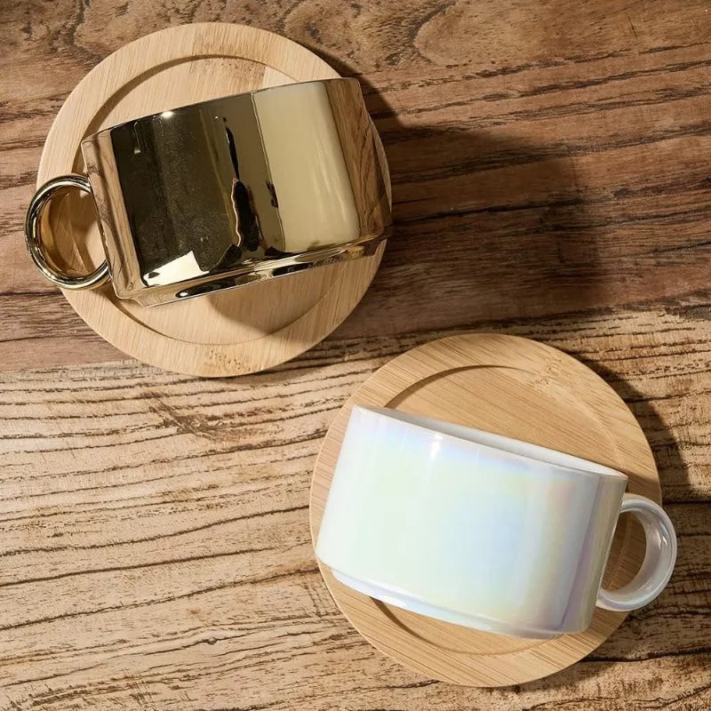 Porcelain Espresso Cup with Saucers and Metal Stand - 6 Ounce Stackable Ceramic Demitasse Espresso Mugs Cappuccino Cups Set - Vibrant Variety Store