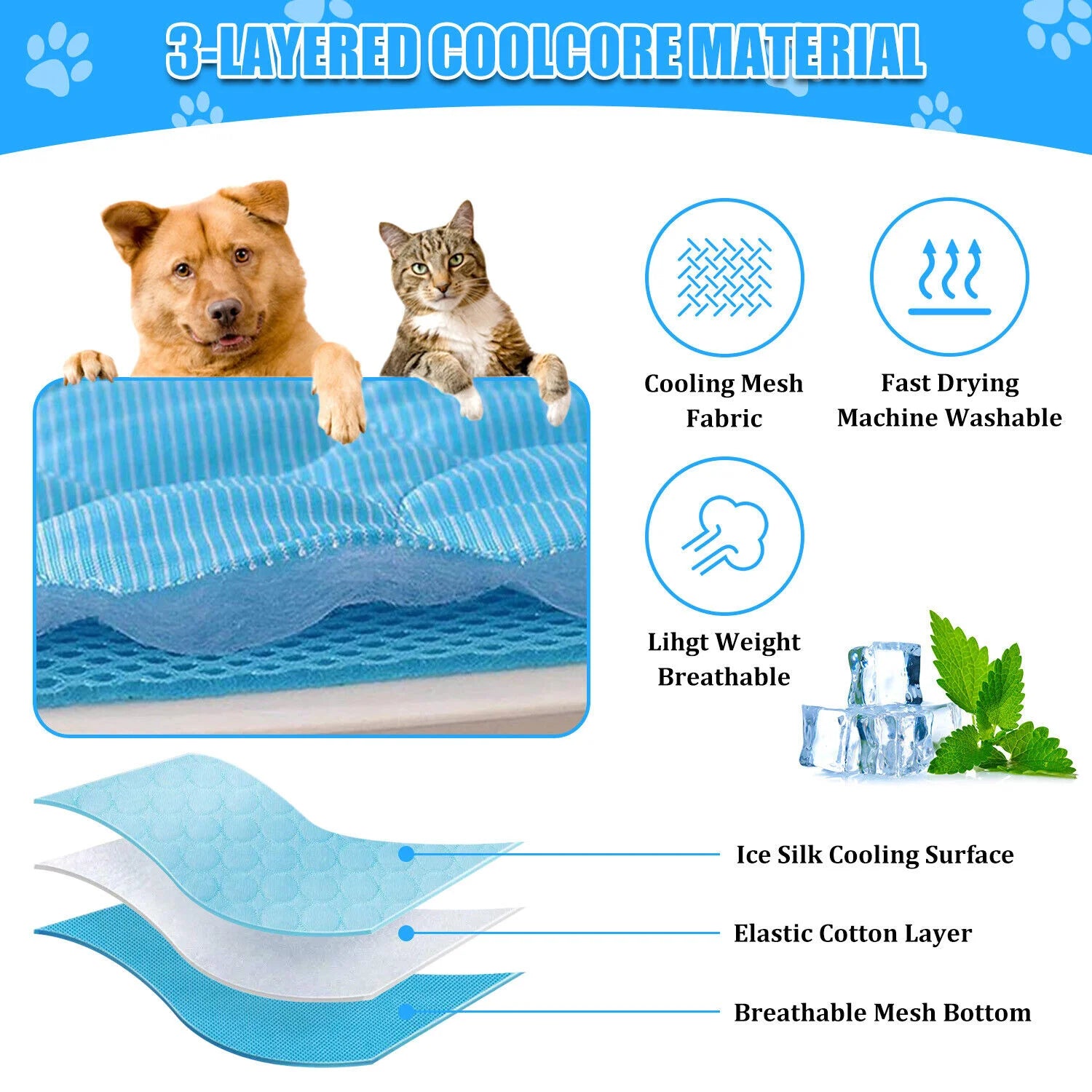 Pet Cooling Mat Cool Pad Cushion Dog Cat Puppy Blanket Summer Sleeping Bed - Vibrant Variety Store