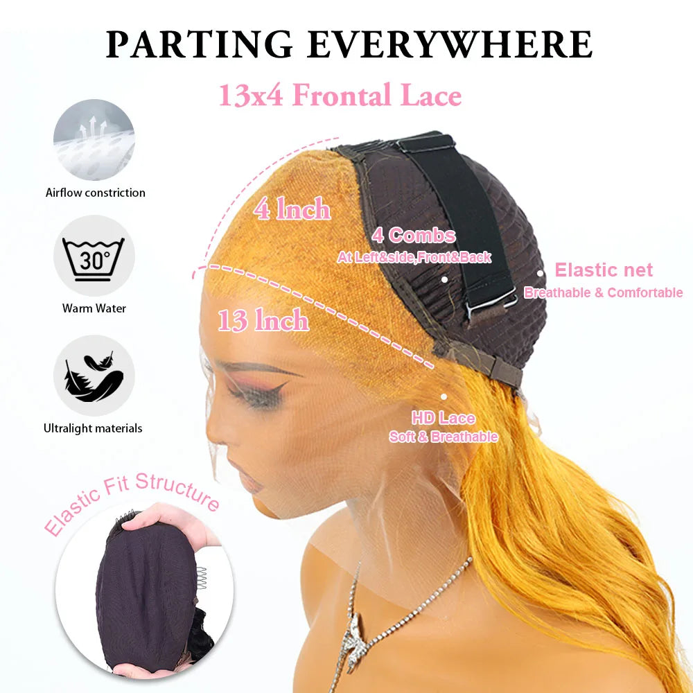 Yellow 13x4 Transparent Lace Frontal Wig 613 Colored Straight Hd Lace Front Wigs 13x6 100% Human Hair Brazilian Hair Pre Plcuked